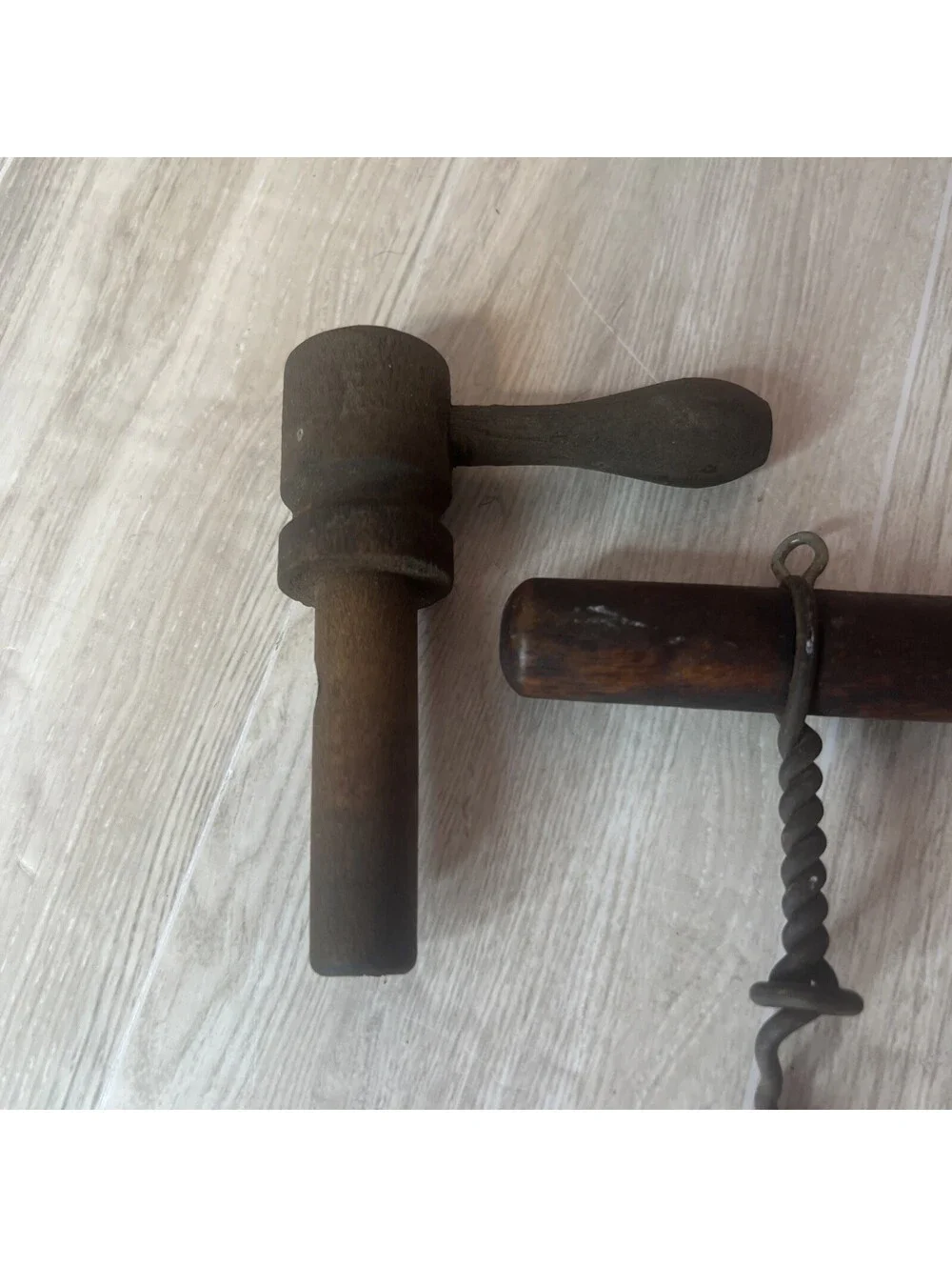4 Antique Hand Tools Corkscrew Bottle Openers - Cutter - Faucet - WOOD HANDLES